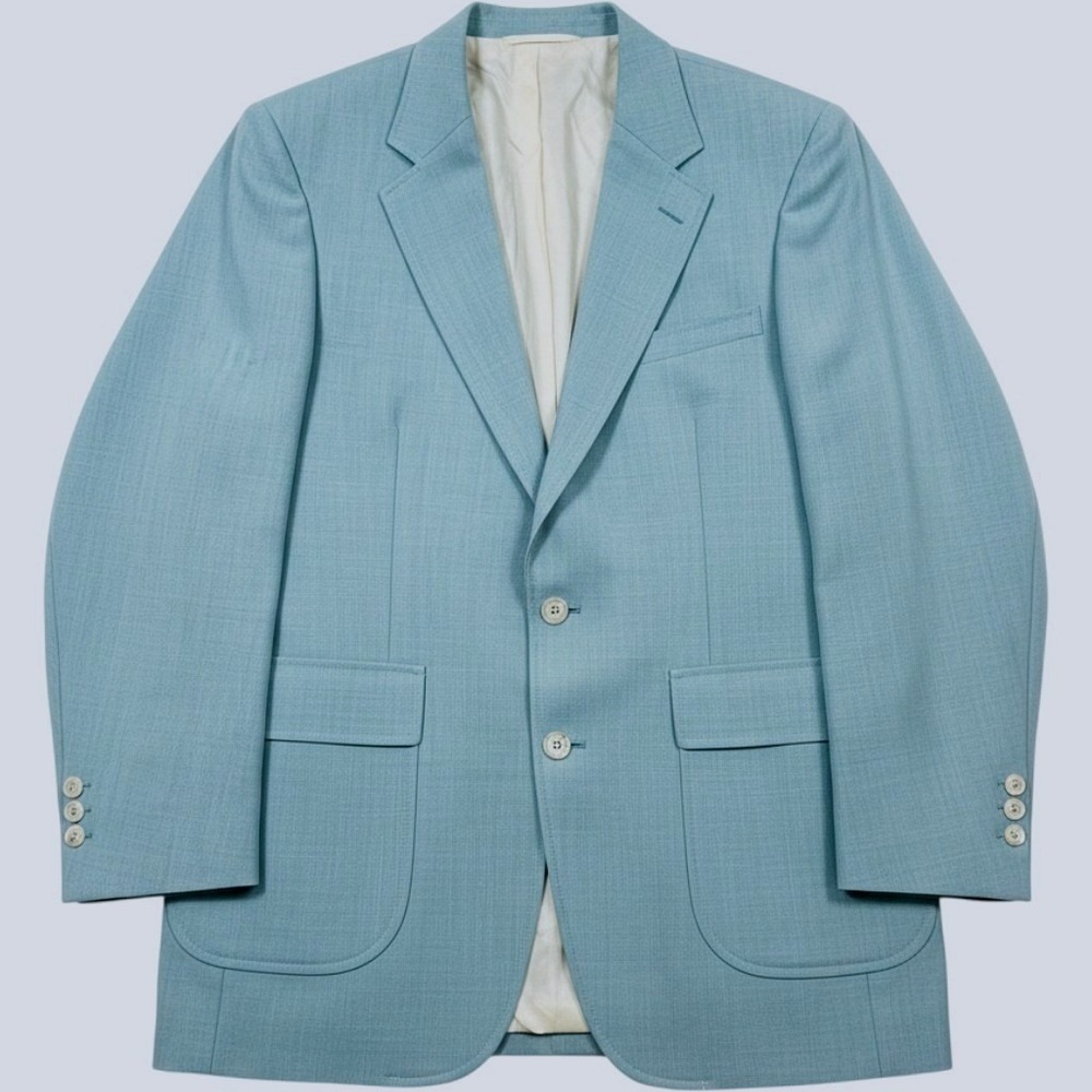 Vintage Oakton Ltd Blazer Mens 40 Aqua Blue Wool Blend 2 Buttons USA 90s Preppy